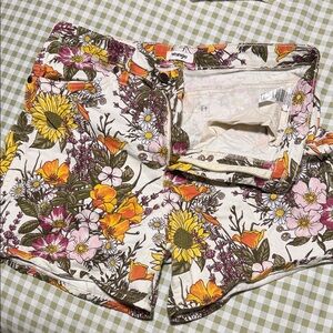 Wrangler White Floral Print Women's Jean Shorts with Yellow & Pink Blooms